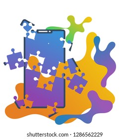 smartphone in jigsaw puzzle vector stock