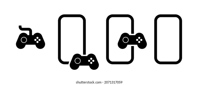 Smartphone with joystick icon set. Playing game concept. Vector EPS 10. Isolated on white background.
