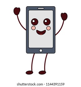 smartphone kawaii cartoon happy device