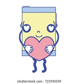 smartphone kawaii with romantic heart in the hands