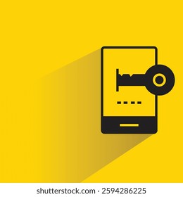 smartphone and key access icon with drop shadow on yellow background