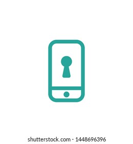 Smartphone with key hole. silhouette simple icon.  locked, safe, protected phone. 
