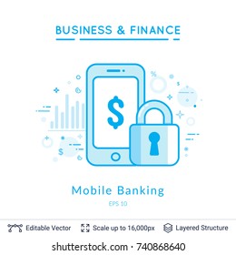 Smartphone and key lock symbols on white. Simple design for business financial topic. Vector template easy to edit.