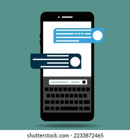 Smartphone keyboard chatting sms messaging talking phone chat interface black and white theme vector image design