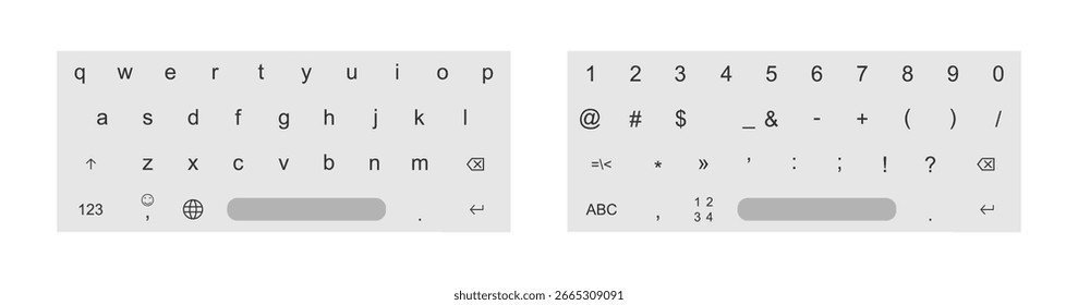 Teclado Smartphone em modo de luz, conceito de guia de telefone celular para aplicativo de texto em branco e preto, ilustração vetorial