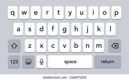 Smartphone keyboard. Mobile phone white screen keyboard with english qwerty alphabet. Vector isolated mockup for cell phone. Light abc buttons for device vector illustration.