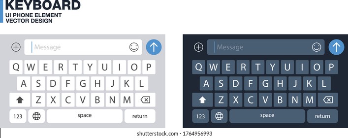 Smartphone keyboard realistic  light and dark mode set – Modern mobile keypad alphabet buttons design – Phone chat app tab, isolated on white background – vector illustration
