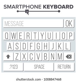 Smartphone Keyboard Vector. ABC Alphabet Buttons. For Mobile Device. Vector Flat Illustration
