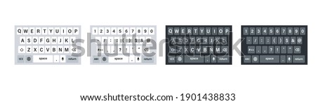 Smartphone keyboard , vector illustration. Set of phone  keyboards in light and dark mode.keypad  mockup .qwerty keypad alphabet buttons . 10 eps