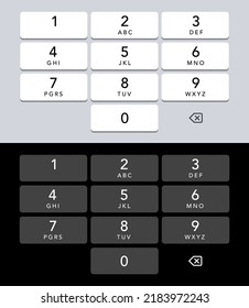 Smartphone keypad. Mobile phone white and black screen keypad with english qwerty alphabet. Vector isolated mockup for cell phone. Light and dark abc buttons for device vector illustration.