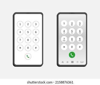 Smartphone con teclado en pantalla. Panel de teléfonos celulares con números y letras. Pantalla de teléfono móvil. Ilustración vectorial.