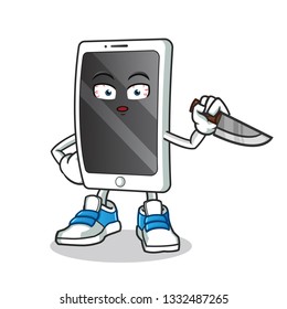 smartphone killer mascot vector cartoon illustration