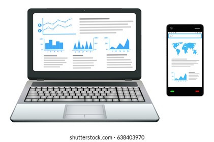 smartphone and laptop with business work graphic on screen
