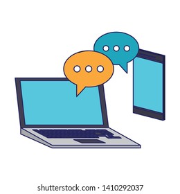 Smartphone and laptop chat bubbles vector illustration graphic design
