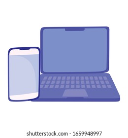 Icono de smartphone y portátil sobre fondo blanco, ilustración vectorial