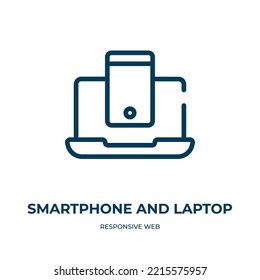 Icono de Smartphone y laptop. Ilustración vectorial lineal de la colección web receptiva. Esbozar el vector de iconos de smartphone y laptop. Símbolo de línea delgada para uso en aplicaciones web y móviles, logotipo, medios impresos.