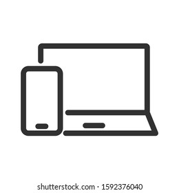 smartphone y portátil, icono lineal. Trazo editable