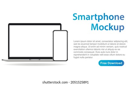 Smartphone and laptop mockup. Isolated on white background devices. App or website advertising design.