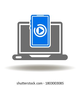 Smartphone and laptop with play button icon vector. Live Streaming Internet Online Communication Conceptual Logo. Video Stream Social Media Video Music Technology Symbol.