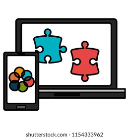 smartphone and laptop with puzzle