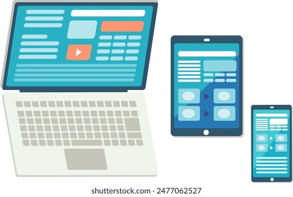Smartphone, laptop, tablet flat icon set illustration., vector