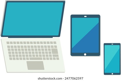 Smartphone, laptop, tablet flat icon set illustration., vector