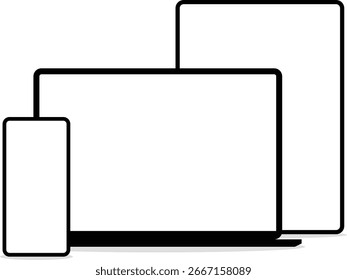 Maqueta de smartphone, portátil y tableta de pie uno al lado del otro
