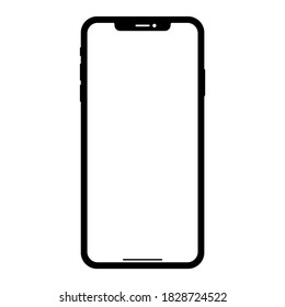 Smartphone Large Screen Max 6.5 Inches Mock Up Template Silhouette Blank Screen Vector Illustration Isolated On White Background