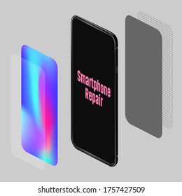 Smartphone With Layers. Vector Illustration. Contents mesh and transparent objects