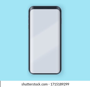 Smartphone layout presentation mockup. Example Black frameless model smartphone with touchscreen. Project application mockup. Vector Illustration