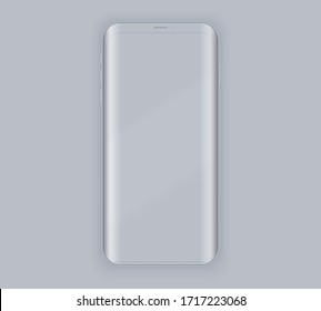 Smartphone layout presentation mockup. Example gray frameless model smartphone with touchscreen on gray background. Project application mockup. Vector Illustration