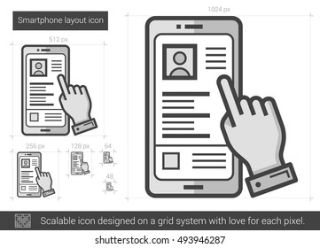 Smartphone layout vector line icon isolated on white background. Smartphone layout line icon for infographic, website or app. Scalable icon designed on a grid system.