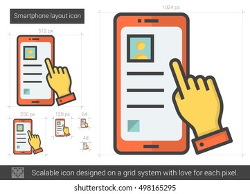 Smartphone layout vector line icon isolated on white background. Smartphone layout line icon for infographic, website or app. Scalable icon designed on a grid system.