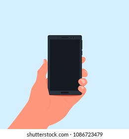 Smartphone in the left hand. Vector illustration
