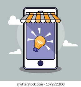 Smartphone and light bulb design, Digital technology communication social media internet web and cellular theme Vector illustration