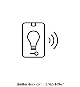 Smartphone, icono de la bombilla. Línea simple, contorno de elementos vectoriales del hogar inteligente para ui y ux, sitio web o aplicación móvil