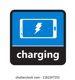 Smartphone with lightning icon on screen sign with charging label for print and digital content