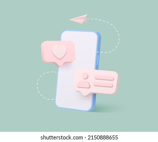 Smartphone like 3d on green background. Digital marketing 3d render illustration. Minimal icon. Social media like icon concept. 3d Vector illustration