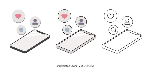 Icono isométrico del conjunto de iconos vectorial de comentario tipo Smartphone seguidor
