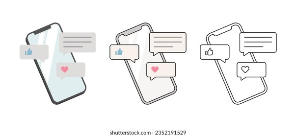Smartphone and like comment notification icon set vector illustration