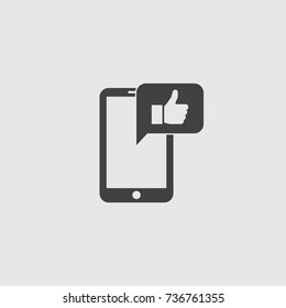 Smartphone with like icon in a flat design in black color. Vector illustration eps10