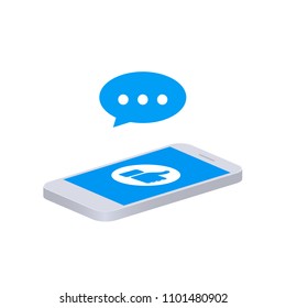 Smartphone with like icon on screen. Phone and push notifications. Vector phone and social networking. Vector illustration.
