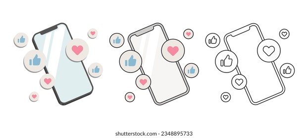 Smartphone and like mark SNS icon set vector illustration