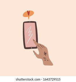 Smartphone and likes addiction concept. Cartoon flat art style. Vector Illustration. Clipart image