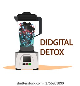 Smartphone and likes are mixed in a blender. Illustration on a light background. Digital detoxification.