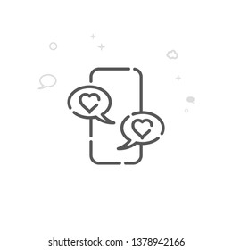 Smartphone Likes Notifications Vector Line Icon. Dialogue, Chat Symbol, Pictogram, Sign. Light Abstract Geometric Background. Editable Stroke. Adjust Line Weight. Design with Pixel Perfection.