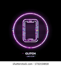 Icono vectorial de la línea de Smartphone. Símbolo de contorno del teléfono con pantalla táctil. El estilo de ciberpunk de los años 80.