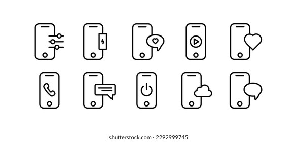 Smartphone. Line icon, black, smartphone capabilities. Vector icons.