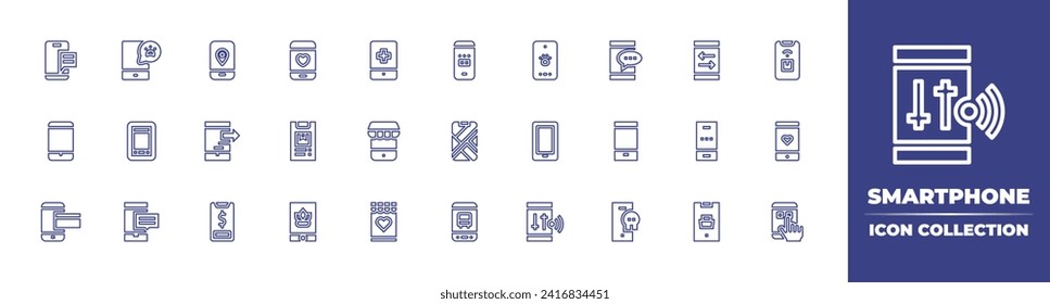 Smartphone line icon collection. Editable stroke. Vector illustration. Containing mobile message, mobile phone, map, payment, app, smartphone, smartphones, mobile money.