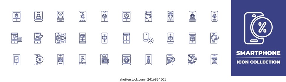 Colección de iconos de la línea Smartphone. Trazo editable. Ilustración vectorial. Con smartphone, teléfono móvil, móvil.